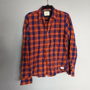 Scotch & Soda Boys Orange Blue Flannel Collared Button Down Shirt Size M